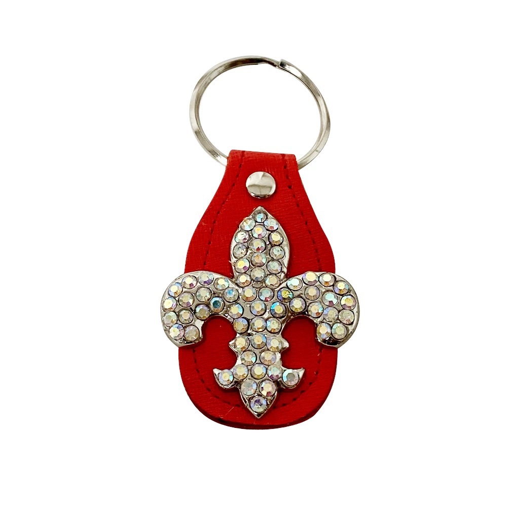Raviani NWT Crystal Fleur De Lis Red Leather Keychain
